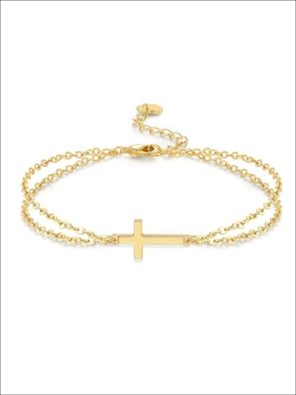 14K Gold Plated Layered Cross Bracelet for Women Adjustable